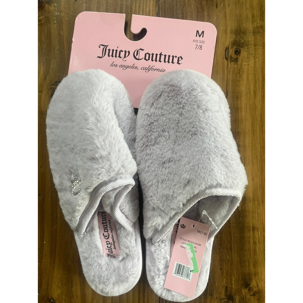 Juicy‎ Couture Lavender Grey Rhinestone Logo Scuff Slippers WJ05300W M 7/8